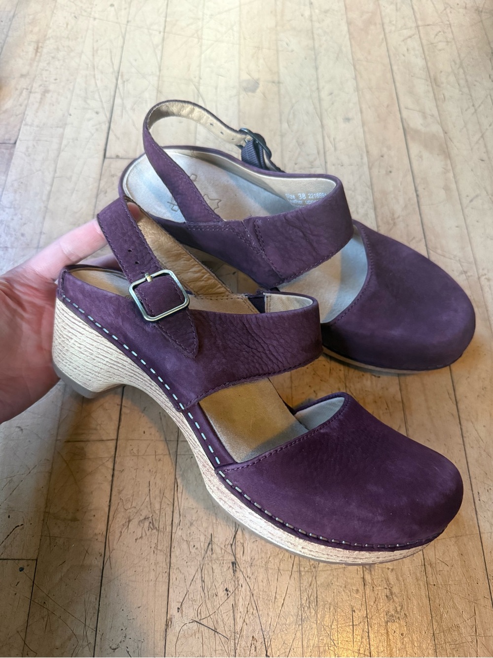 DANSKO Lucia Clog Sandals Slingback Slides Nubuck Leather Fig Platform Mary Jane